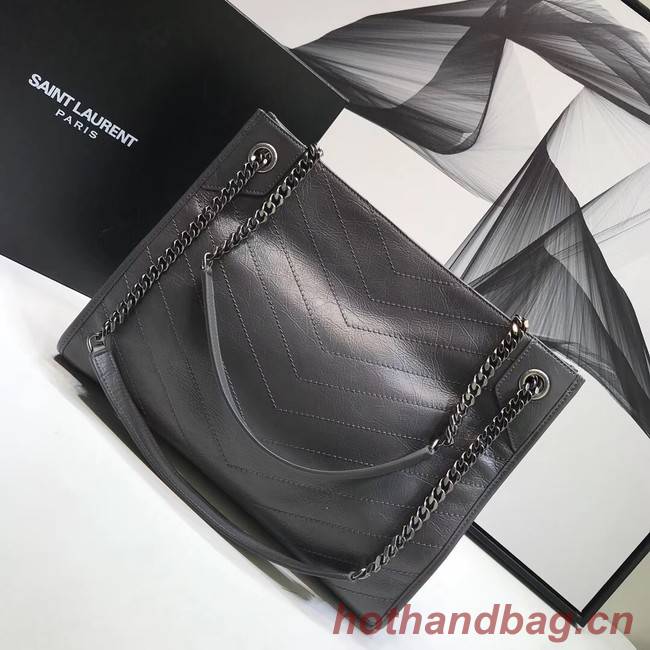 SAINT LAURENT NIKI MEDIUM SHOPPING BAG IN CRINKLED VINTAGE LEATHER 5814 grey