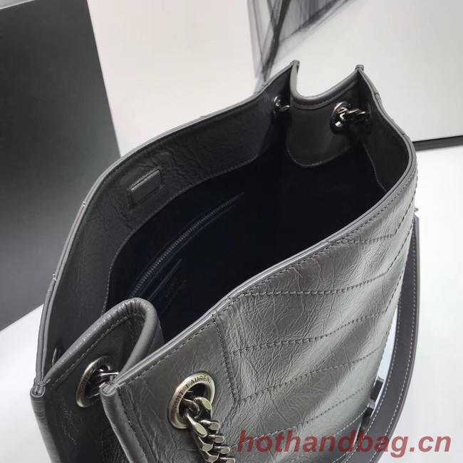 SAINT LAURENT NIKI MEDIUM SHOPPING BAG IN CRINKLED VINTAGE LEATHER 5814 grey