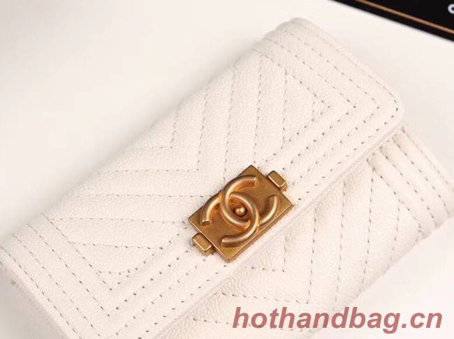 Chanel Calfskin Leather Card packet & Gold-Tone Metal A80603 white