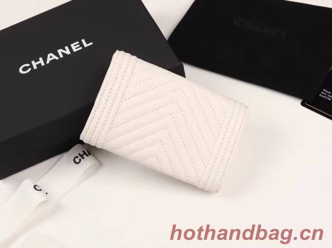 Chanel Calfskin Leather Card packet & Gold-Tone Metal A80603 white