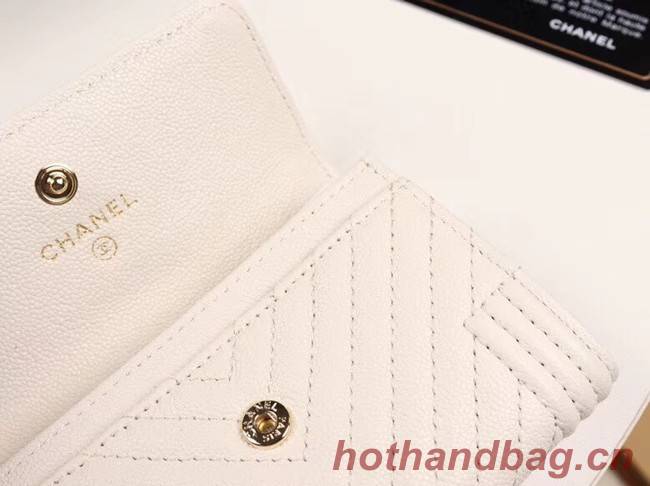 Chanel Calfskin Leather Card packet & Gold-Tone Metal A80603 white