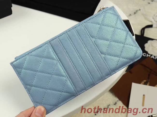 Chanel Calfskin Leather Card packet & Gold-Tone Metal A81598 light blue