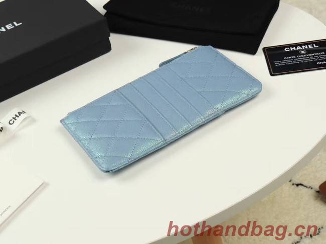 Chanel Calfskin Leather Card packet & Gold-Tone Metal A81598 light blue