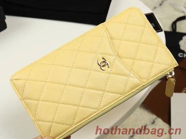 Chanel Calfskin Leather Card packet & Gold-Tone Metal A81598 yellow