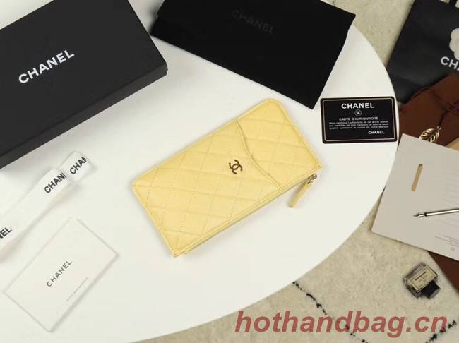 Chanel Calfskin Leather Card packet & Gold-Tone Metal A81598 yellow