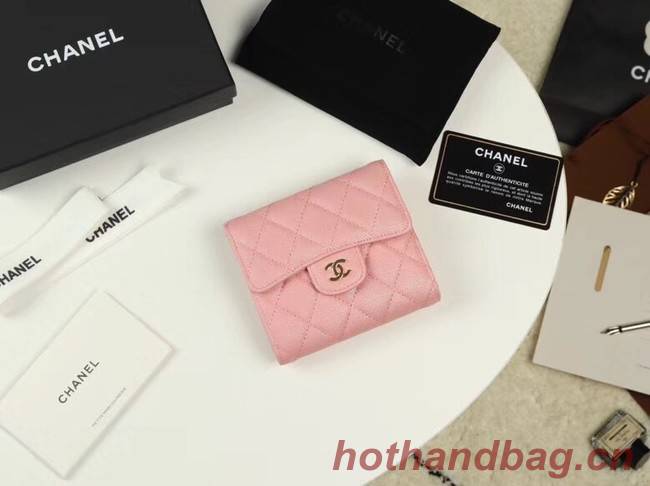 Chanel Calfskin Leather Card packet & Gold-Tone Metal A82288 pink