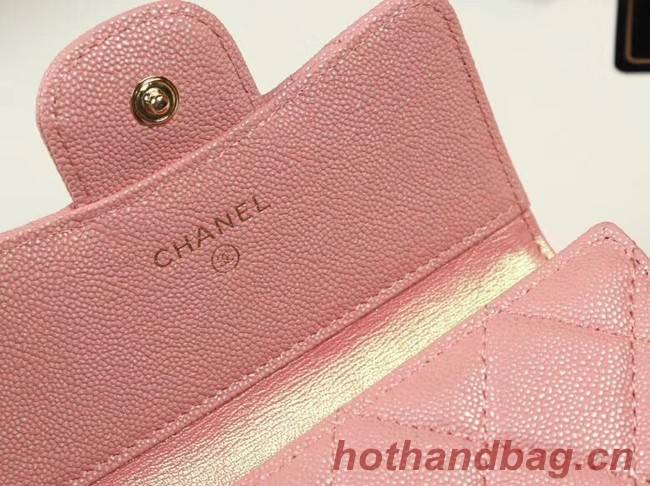 Chanel Calfskin Leather Card packet & Gold-Tone Metal A82288 pink