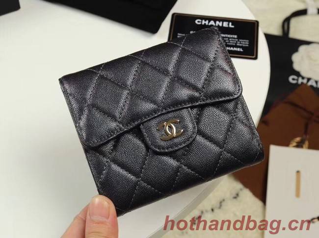 Chanel Calfskin Leather wallet & Gold-Tone Metal A82288 black