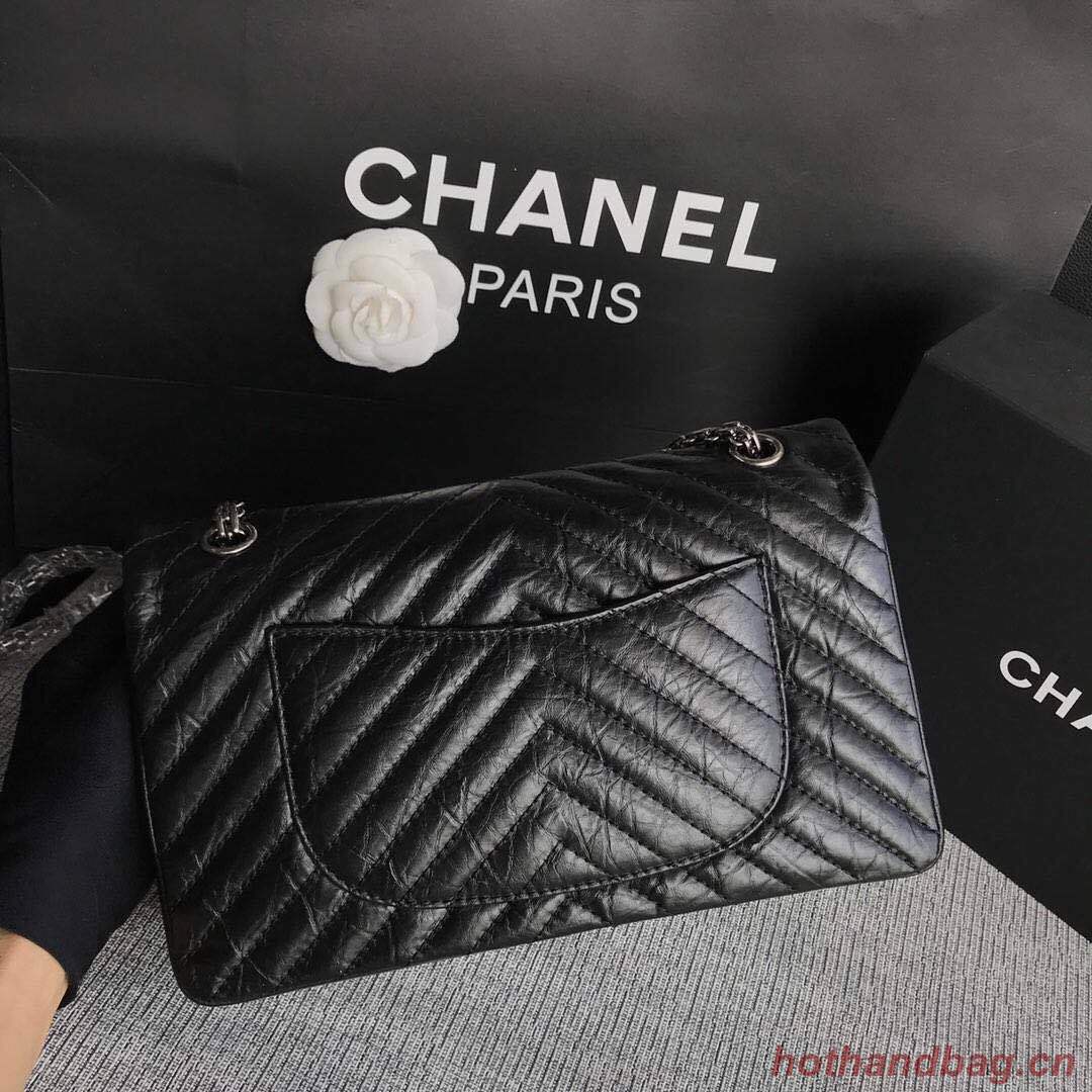 Chanel Flap Original Cowhide Leather 30225 black Silver chain