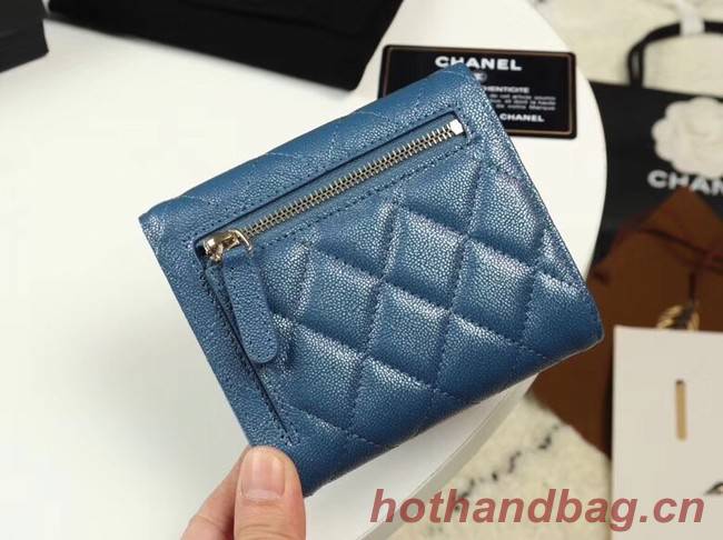 Chanel Calfskin Leather wallet & Gold-Tone Metal A82288 blue