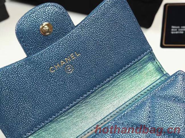 Chanel Calfskin Leather wallet & Gold-Tone Metal A82288 blue