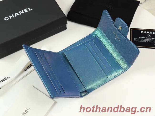 Chanel Calfskin Leather wallet & Gold-Tone Metal A82288 blue