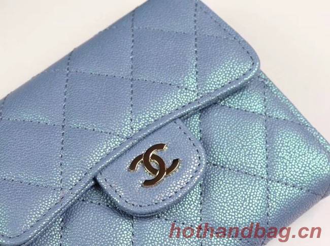 Chanel Calfskin Leather wallet & Gold-Tone Metal A82288 light blue