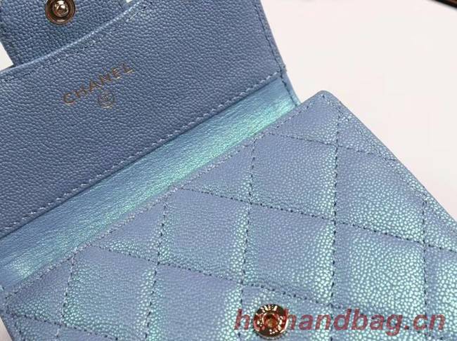 Chanel Calfskin Leather wallet & Gold-Tone Metal A82288 light blue