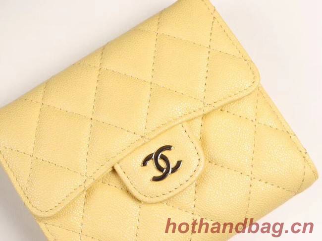 Chanel Calfskin Leather wallet & Gold-Tone Metal A82288 yellow