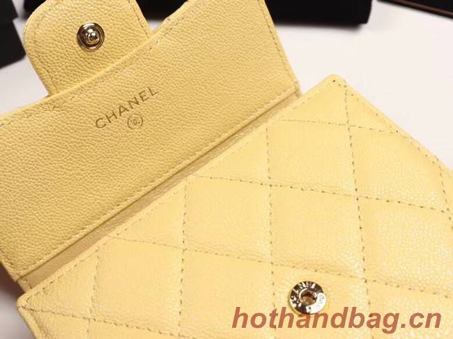 Chanel Calfskin Leather wallet & Gold-Tone Metal A82288 yellow