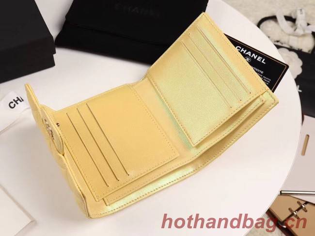 Chanel Calfskin Leather wallet & Gold-Tone Metal A82288 yellow