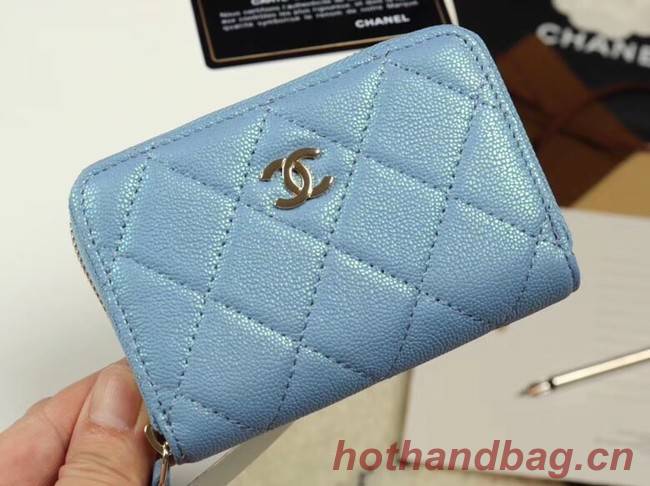 Chanel classic card holder Grained Calfskin & Gold-Tone Metal A69271 Blue