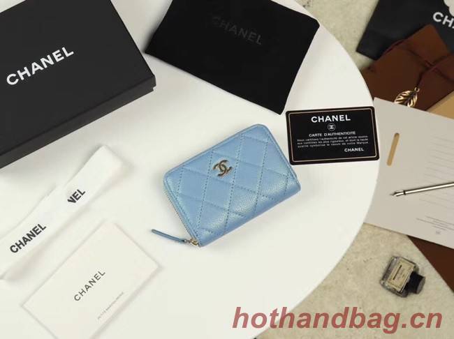 Chanel classic card holder Grained Calfskin & Gold-Tone Metal A69271 Blue