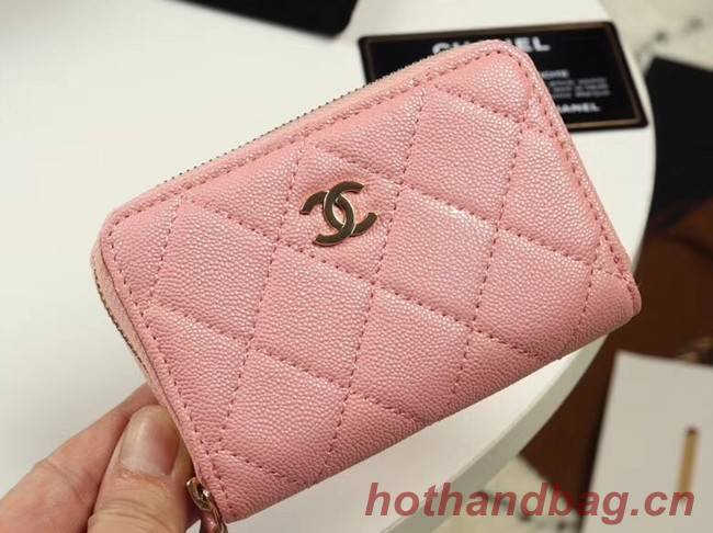 Chanel classic card holder Grained Calfskin & Gold-Tone Metal A69271 pink