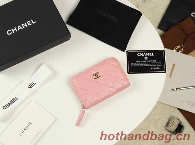 Chanel classic card holder Grained Calfskin & Gold-Tone Metal A69271 pink