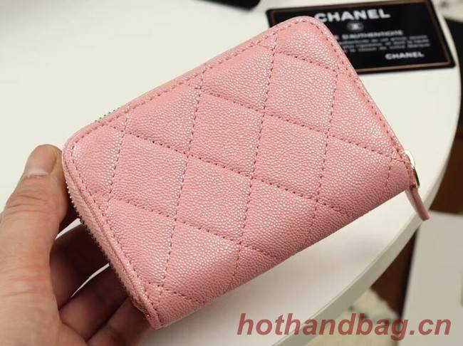 Chanel classic card holder Grained Calfskin & Gold-Tone Metal A69271 pink