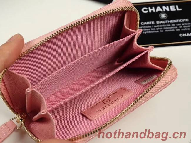 Chanel classic card holder Grained Calfskin & Gold-Tone Metal A69271 pink