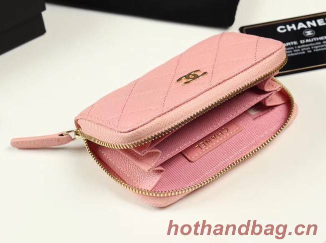 Chanel classic card holder Grained Calfskin & Gold-Tone Metal A69271 pink