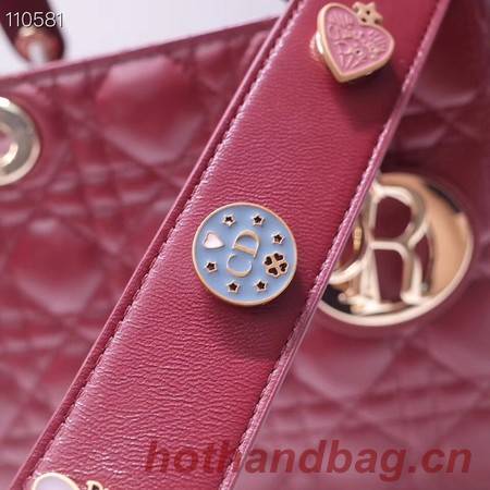 Dior lucky badges Original sheepskin Tote Bag A88035 burgundy