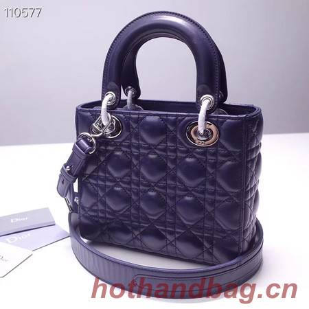 Dior lucky badges Original sheepskin Tote Bag A88035 dark blue