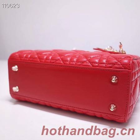 Dior lucky badges Original sheepskin Tote Bag A88035 red