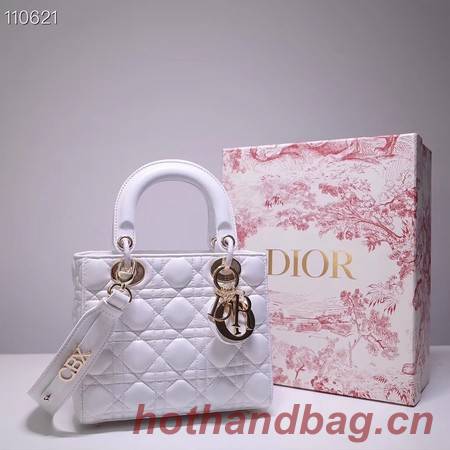 Dior lucky badges Original sheepskin Tote Bag A88035 white