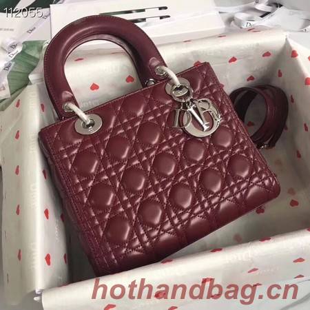 LADY DIOR LAMBSKIN BAG CAL44550 burgundy&silver-tone metal