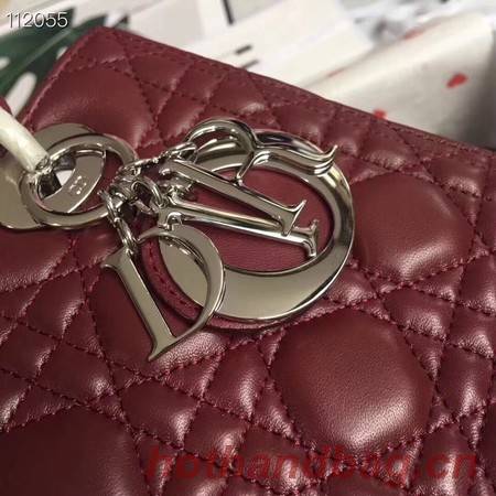 LADY DIOR LAMBSKIN BAG CAL44550 burgundy&silver-tone metal