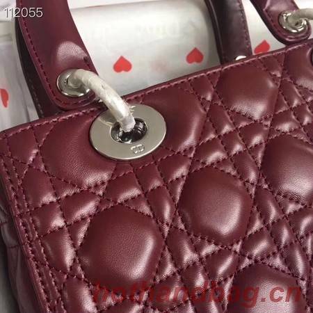 LADY DIOR LAMBSKIN BAG CAL44550 burgundy&silver-tone metal