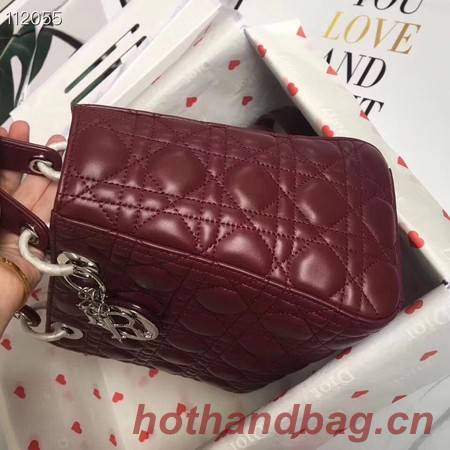 LADY DIOR LAMBSKIN BAG CAL44550 burgundy&silver-tone metal