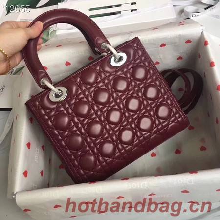 LADY DIOR LAMBSKIN BAG CAL44550 burgundy&silver-tone metal