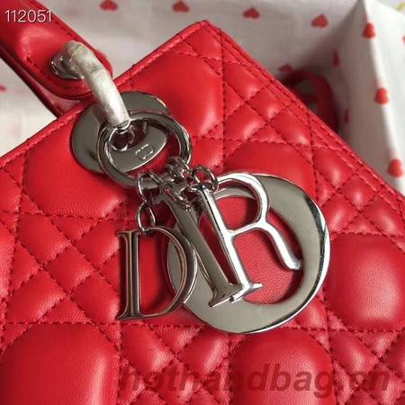 LADY DIOR LAMBSKIN BAG CAL44550 red&silver-tone metal