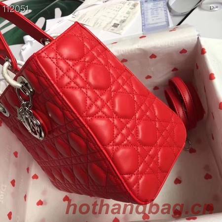 LADY DIOR LAMBSKIN BAG CAL44550 red&silver-tone metal