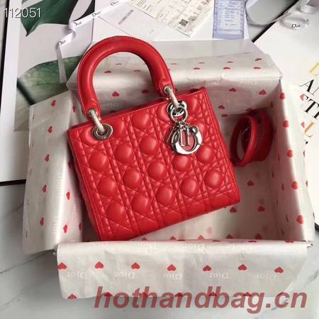 LADY DIOR LAMBSKIN BAG CAL44550 red&silver-tone metal