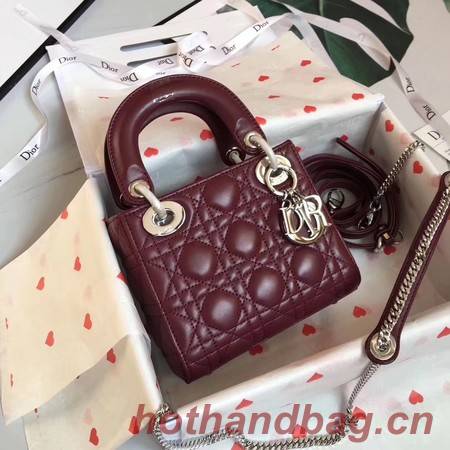 MINI LADY DIOR SATIN BAG M0505O burgundy