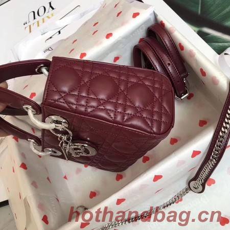 MINI LADY DIOR SATIN BAG M0505O burgundy