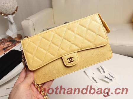 Chanel classic pouch with handle Lambskin & Gold-Tone Metal AP0364 yellow