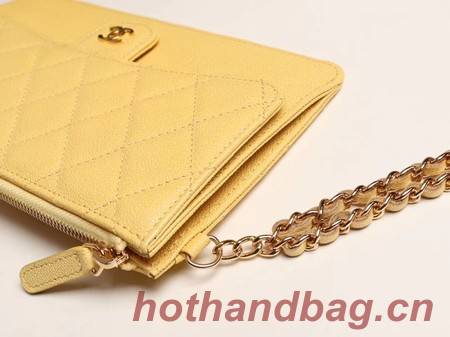 Chanel classic pouch with handle Lambskin & Gold-Tone Metal AP0364 yellow