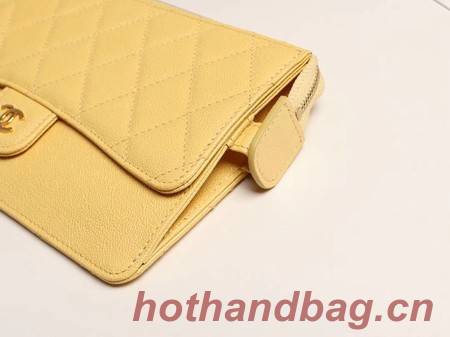 Chanel classic pouch with handle Lambskin & Gold-Tone Metal AP0364 yellow