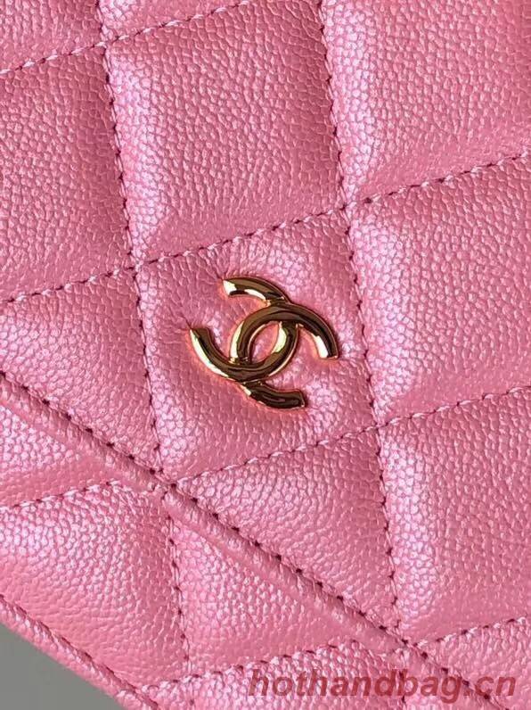 Chanel classic wallet on chain Grained Calfskin & gold-Tone Metal 33814 Pearlescent Pink