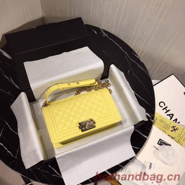 Chanel Le Boy Flap Shoulder Bag Original Leather Yellow A67086 Gold