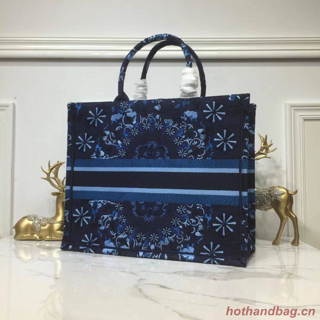 DIOR BOOK TOTE BAG IN EMBROIDERED CANVAS C1286 Navy