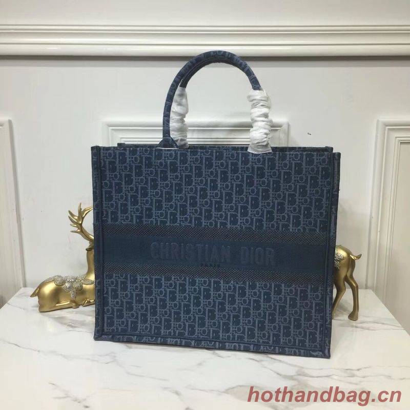 DIOR BOOK TOTE BAG IN EMBROIDERED CANVAS C1286 Blue