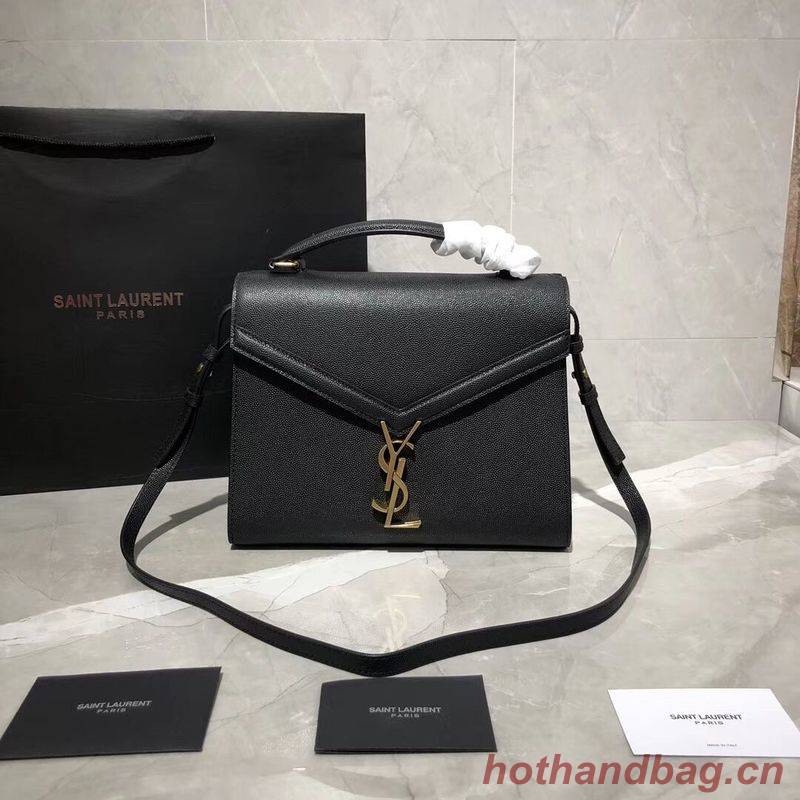 Yves Saint Laurent CASSANDRA TOP HANDLE MEDIUM BAG IN GRAIN DE POUDRE EMBOSSED LEATHER Y578000 Black